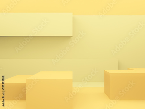 3D yellow geometric podium. Yellow mock up background.