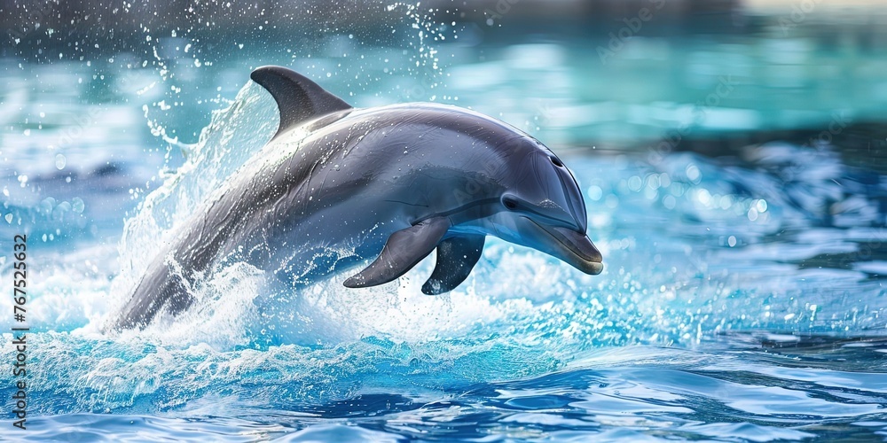 Obraz premium Dolphin dumping out of blue water