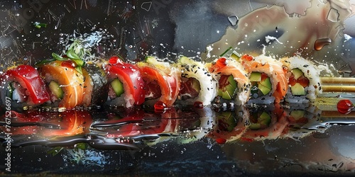 Fresh sushi roll with raw fish