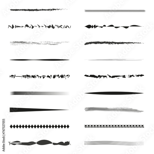 Set of brush stroke dividers. Hand-drawn line separators. Artistic page decorations. Vector illustration. EPS 10.