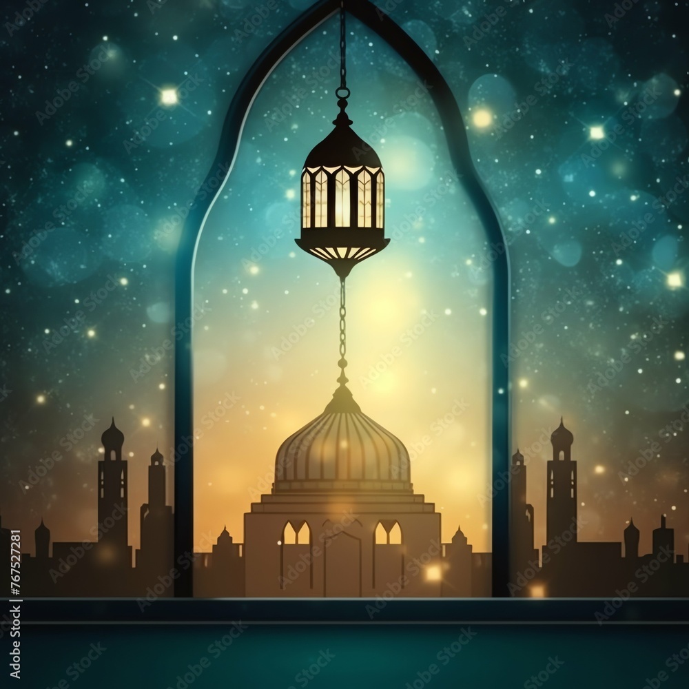 Eid mubarak and ramadan kareem greetings with islamic lantern and mosque. Eid al fitr background Eid mubarak and ramadan kareem greetings with islamic lantern and mosque. Eid al fitr background