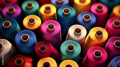 Sewing background, background of colorful cotton threads on spools