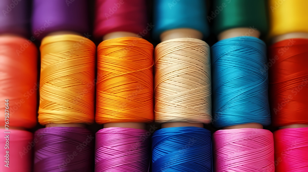 Sewing background, background of colorful cotton threads on spools Sewing background, background of colorful cotton threads on spools