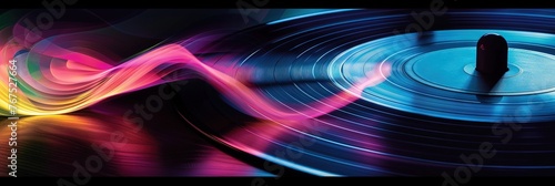 Vinyl record with colorful soundwaves photo