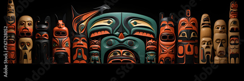 Evoking Ancient Traditions: Vibrant BC Indigenous Totem Pole Art photo