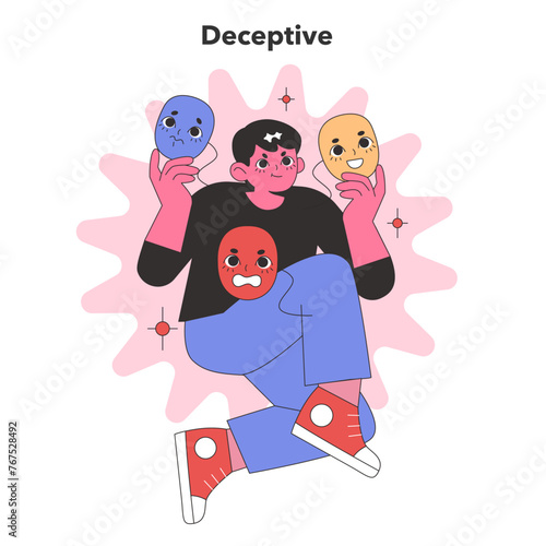 Deceptive Personality concept. Flat vector illustration.