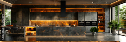  Dark Luxury Kitchen Interior, Modern kitchen Miele dark luxury realistic