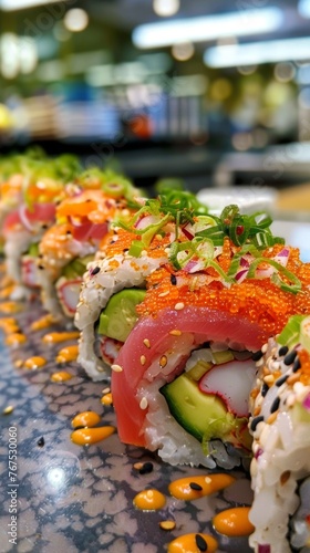 Sushi rolls with vibrant fresh ingredients
