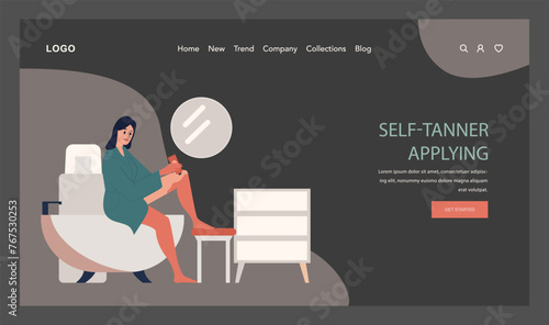 Self-tan web banner or landing page dark or night mode. Beautiful