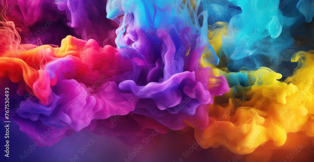 Acrylic blue, green orange, pink, red and yellow colors in water. Ink blot. Abstract black background. Vibrant colours. Watercolour painted background Acrylic blue, green orange, pink, red and yellow colors in water. Ink blot. Abstract black background. Vibrant colours. Watercolour painted background