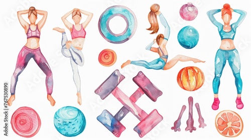 Fun fitness stickers in watercolor energetic workouts