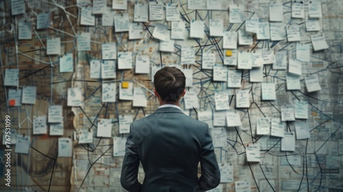 Man in front of wall full of notes