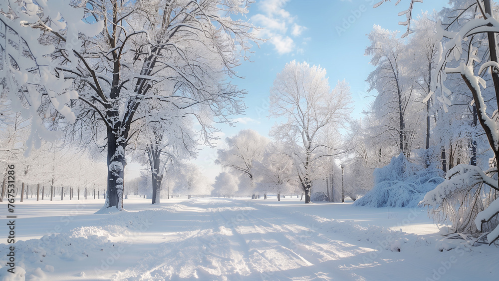Beautiful winter landscape with trees covered with hoarfrost and snow Beautiful winter landscape with trees covered with hoarfrost and snow