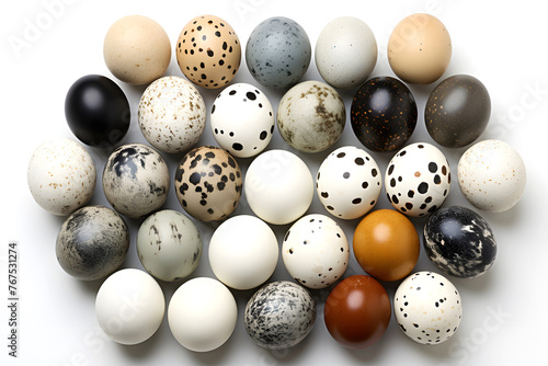 colored spotted decorative partridge eggs on a light background
