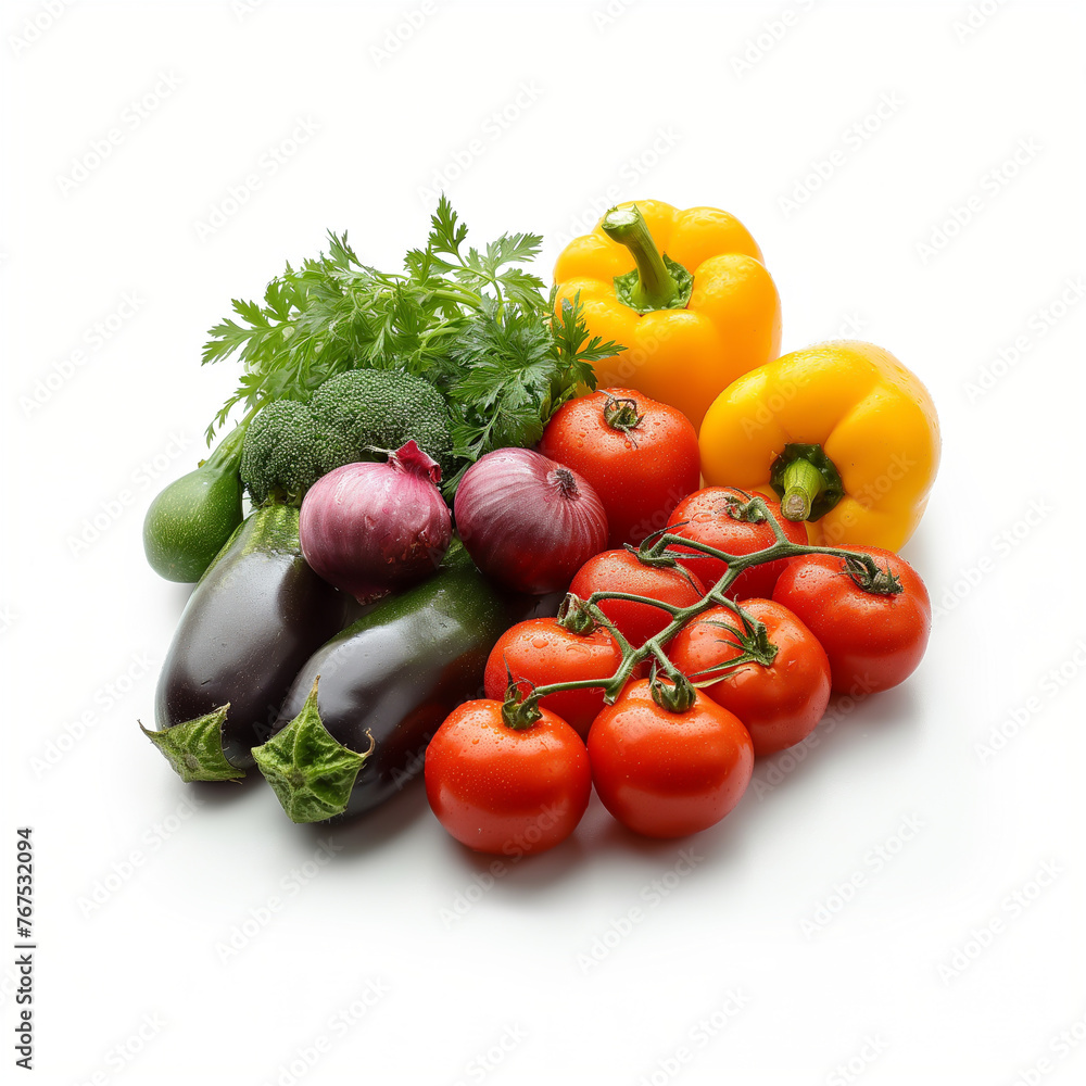 Mixed vegetables. Vegetable illustration neatly arranged and isolated on a pure white background. This lively image captures the essence of freshness and good health.	