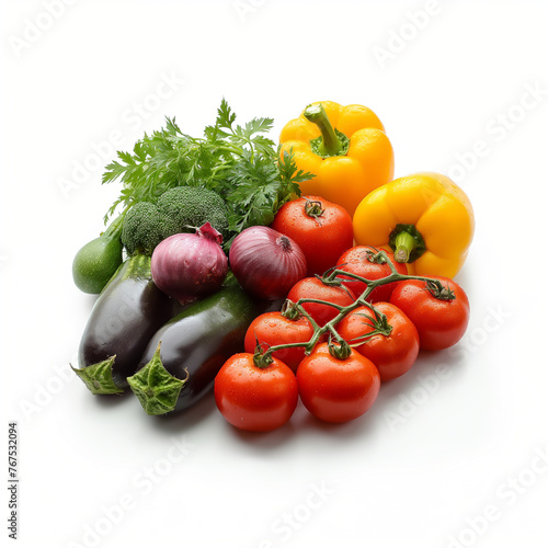 Mixed vegetables. Vegetable illustration neatly arranged and isolated on a pure white background. This lively image captures the essence of freshness and good health. 