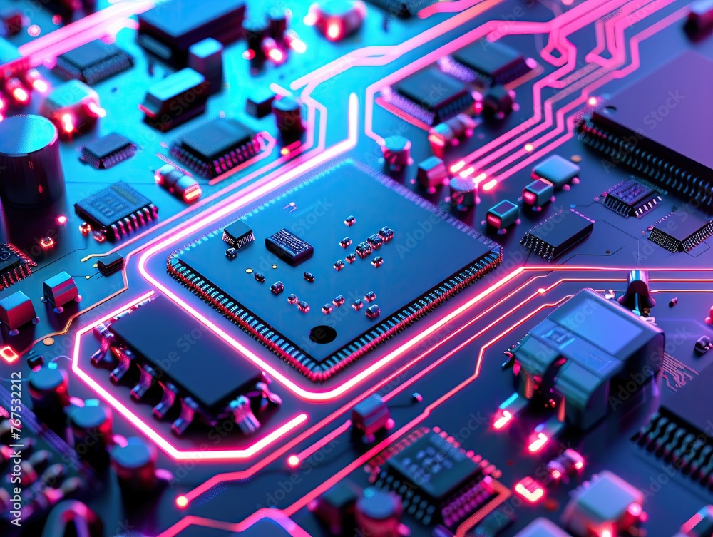 Dynamic 3D Tech Hub, cuttingedge designs, illuminated with vibrant neon lights , 3D render Dynamic 3D Tech Hub, cuttingedge designs, illuminated with vibrant neon lights , 3D render