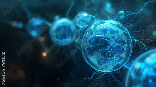 Group of Blue Cells Floating in the Air