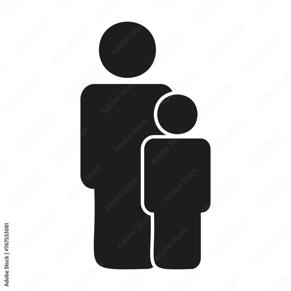 Parent and child icon. Family silhouette symbol. Simple guardianship figure. Black vector graphic. Vector illustration. EPS 10. Parent and child icon. Family silhouette symbol. Simple guardianship figure. Black vector graphic. Vector illustration. EPS 10.