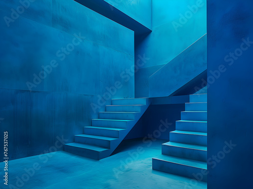 Abstract Geometric Staircase Background Illustrating Confusion in a Single Hue