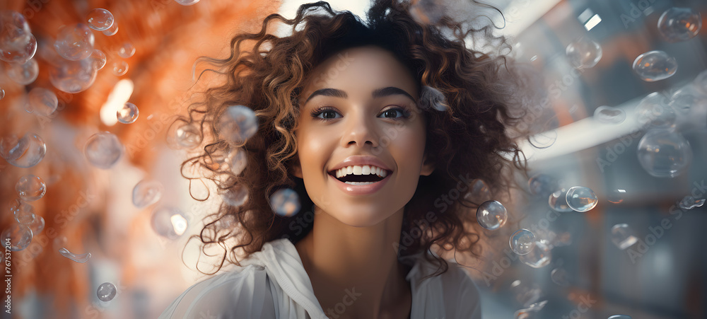 Cheerful young woman enjoying time to herself, ai generative Cheerful young woman enjoying time to herself, ai generative