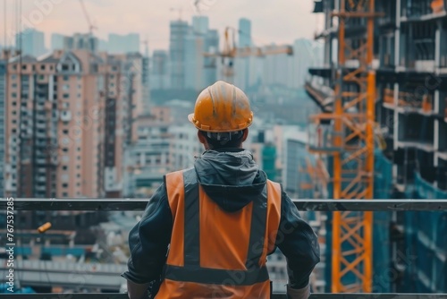 Worker looking at the construction site