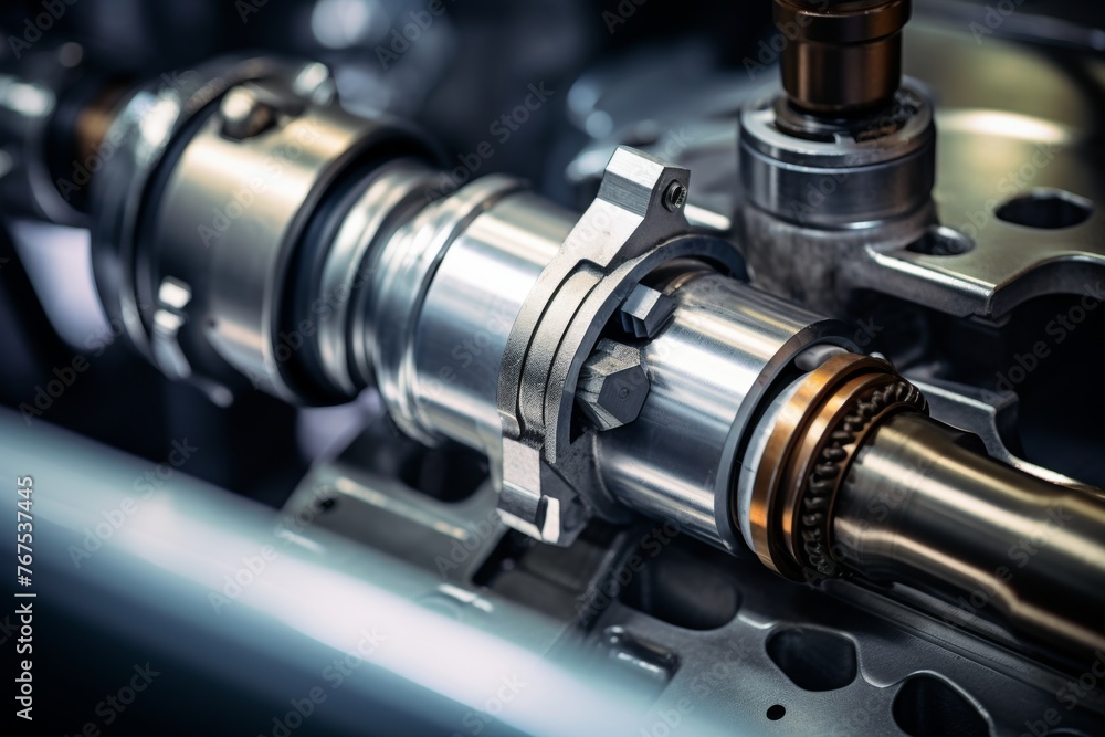 Intricate Metallic Design of a Fuel Injector Against a Softly Blurred Industrial Backdrop Intricate Metallic Design of a Fuel Injector Against a Softly Blurred Industrial Backdrop