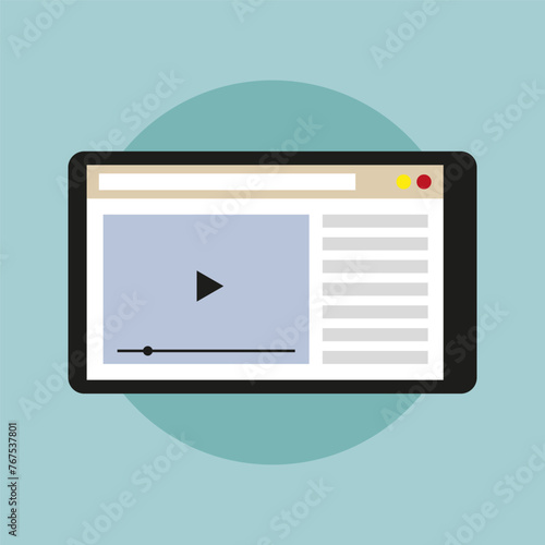 Online video player icon. Multimedia interface concept. Play button screen. Digital content symbol. Vector illustration. EPS 10.