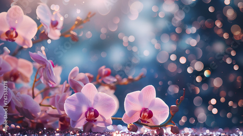 Orchid flowers with glitter bokeh background. Copy space.   © Harry