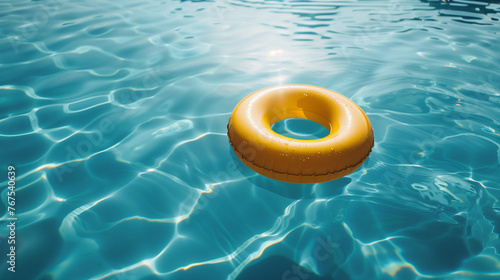 An inflatable ring glides gracefully on the shimmering surface of the pool, casting mesmerizing ripples