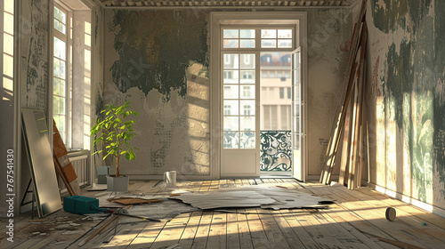 The renovation concept illustrates a room undergoing renovation. photo