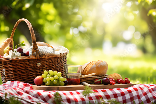 Charming Afternoon Picnic in a Sunlit Park - A Display of Decadent Food and Tranquility