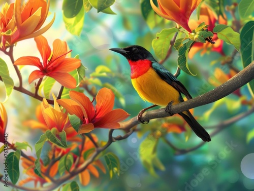 Radiant sunbird on nectar quest tropical flowers photo