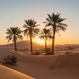 Desert oasis at sunrise sand dunes