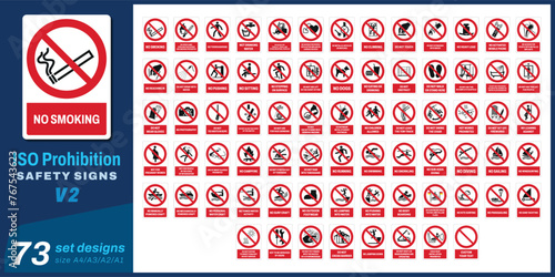 73 set iso prohibition safety signs size a4/a3/a2/a1 photo
