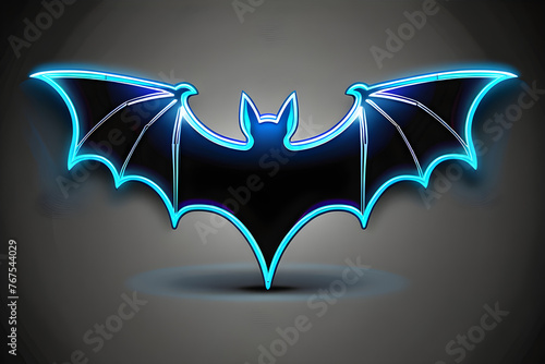 Mystical Glow: Discovering the Blue Neon Bat Icon(Generative AI)