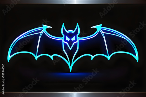Mystical Glow: Discovering the Blue Neon Bat Icon(Generative AI)