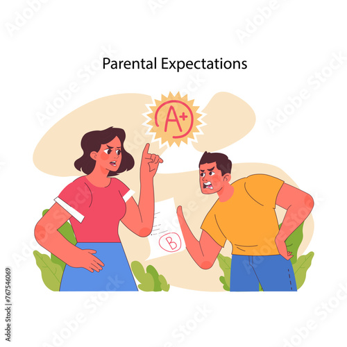 Parental pressure concept. Flat vector illustration
