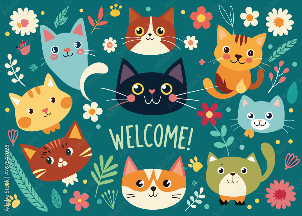 Cute Animal Seamless Patterns Collection Featuring Cats, Birds, and More Cartoon Icons in Vector Illustration