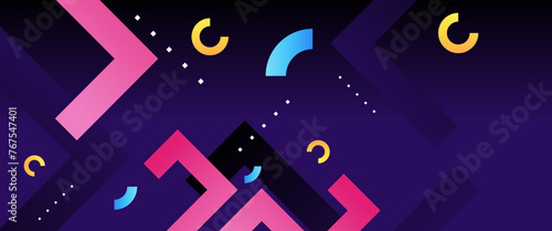 Blue pink and yellow minimal geometric shape abstract gradient banner. For business banner, formal backdrop, prestigious voucher, luxe invite, wallpaper and background