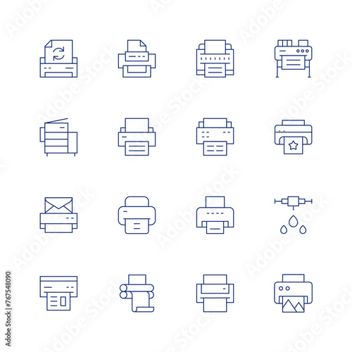 Print line icon set on transparent background with editable stroke. Containing recycledpaper, printer, print, printingmachine, plotter, ink, offset. photo