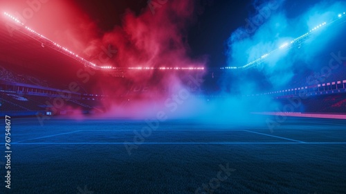 Tennis Court With Blue and Red Smoke