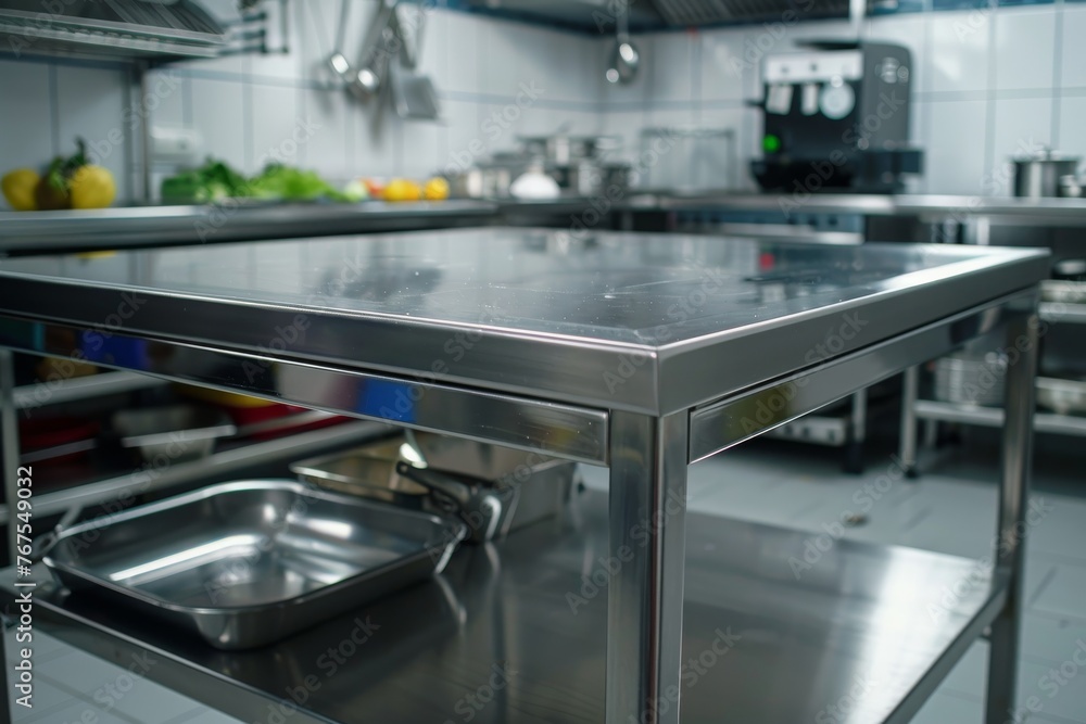 Professional kitchen with metal table Professional kitchen with metal table