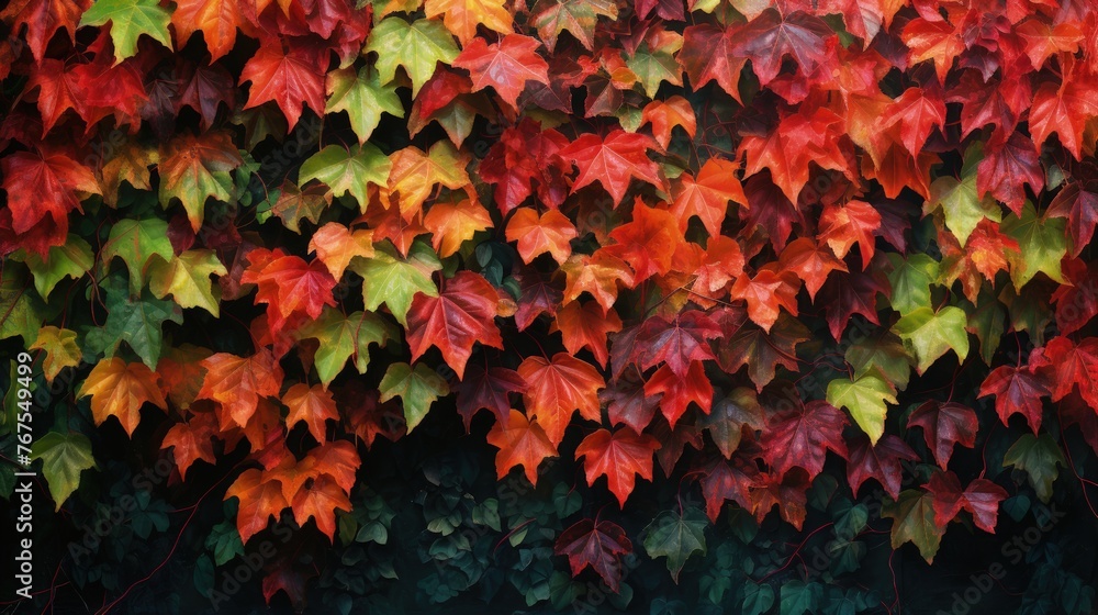 Autumn an ivy covered wall with leaves turning from green to shades of red and orange Autumn an ivy covered wall with leaves turning from green to shades of red and orange