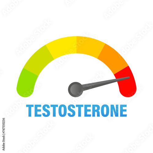 Testosterone high level. Health hormone gauge. Vitality strength meter. Vector illustration. EPS 10.