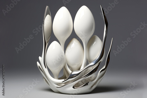 decorative and designer stand and egg rack. art in the food industry photo