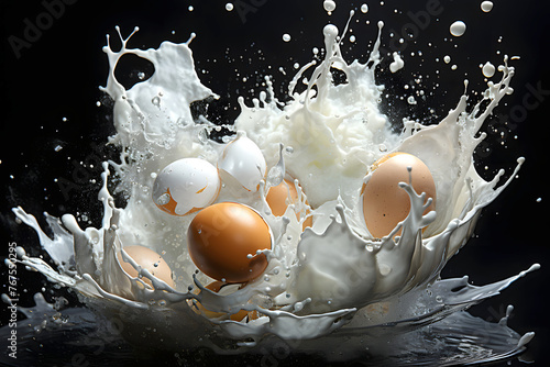 chicken eggs flying in different directions. abstract creativity. photo