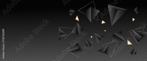 Black and gold abstract banner with shapes. For business banner, formal backdrop, prestigious voucher, luxe invite, wallpaper and background
