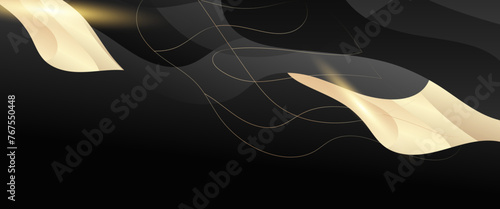 Black and gold minimal geometric shape abstract banner. For business banner, formal backdrop, prestigious voucher, luxe invite, wallpaper and background