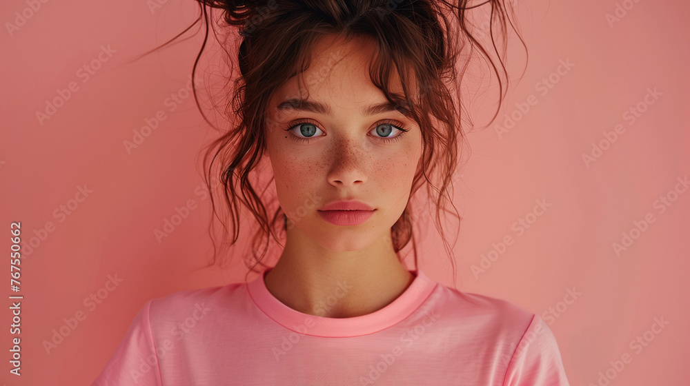 Portrait of a Woman with a Pink Background Portrait of a Woman with a Pink Background